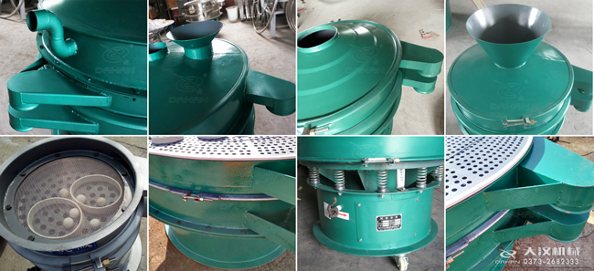 碳鋼振動篩進料口，出料口，篩框，篩網(wǎng)，彈跳球等細節(jié)展示