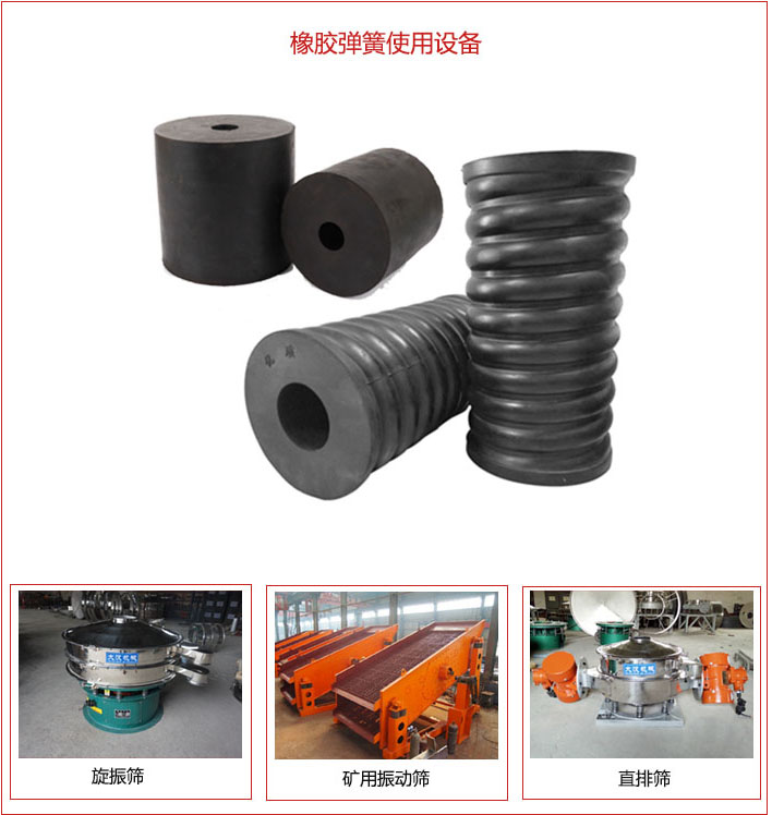 橡膠彈簧適用設(shè)備：旋振篩，礦用振動篩，直排篩等