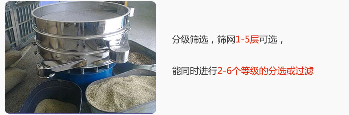 分級(jí)篩選，可篩1至5層篩網(wǎng)，能同時(shí)進(jìn)行2至6個(gè)等級(jí)的分選或過(guò)濾