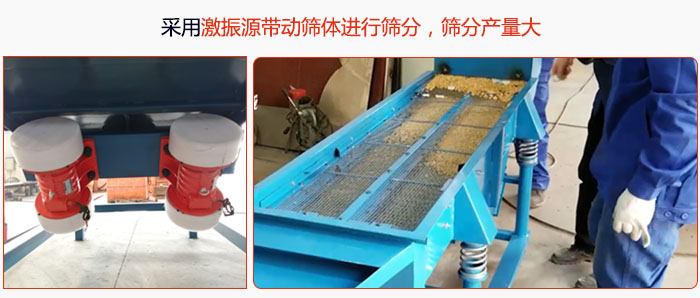采用激振源帶動篩體進行篩分，篩分產(chǎn)量大。
