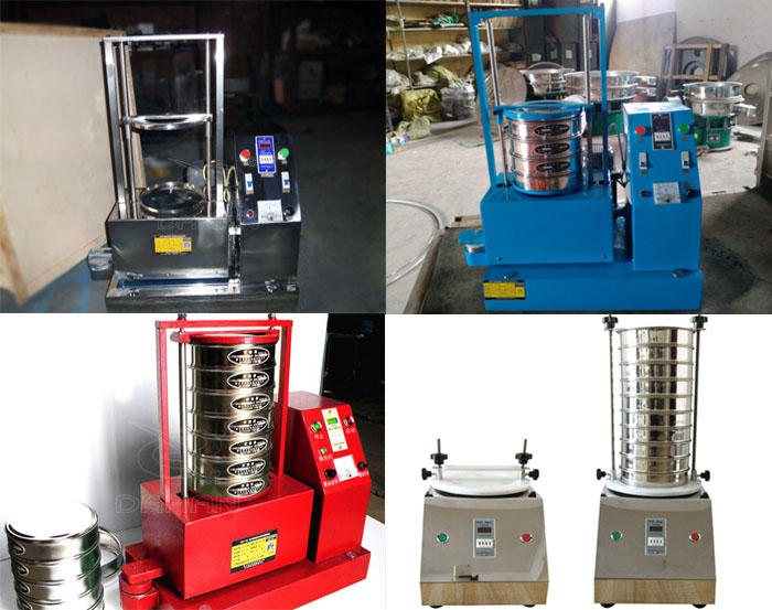 三種不同類型的試驗篩，區(qū)別控制臺在下部或在右側。材質(zhì)為不銹鋼和碳鋼兩種，碳鋼材質(zhì)做了噴漆有：紅色和藍色兩種。