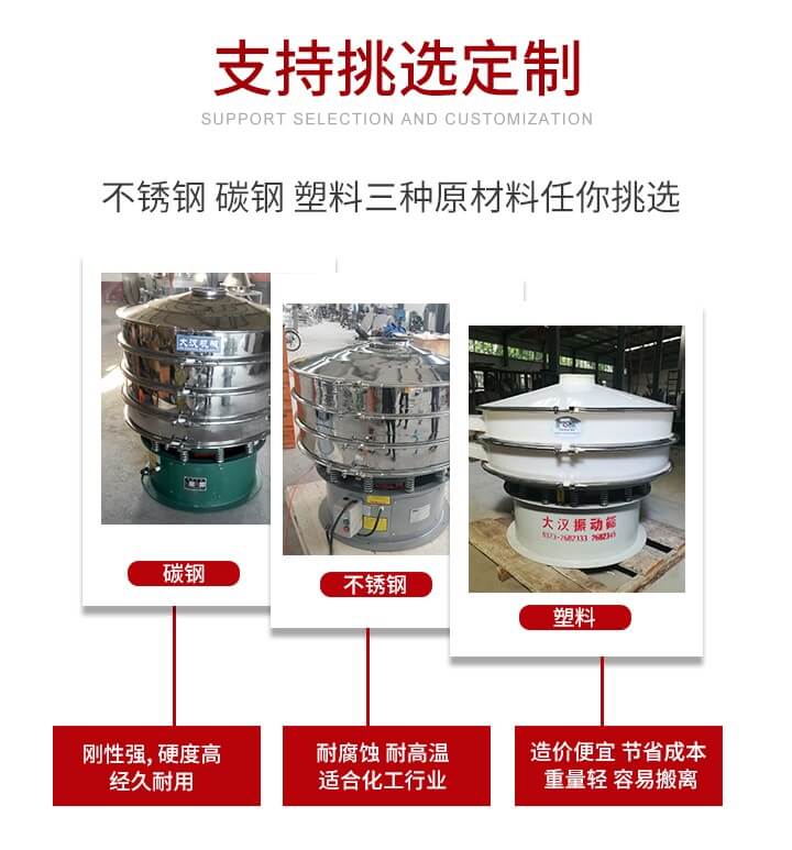 旋振篩可配置一到四層的篩網(wǎng)。旋振篩的篩分效率高，篩分精度高，篩分率高達(dá)96%。